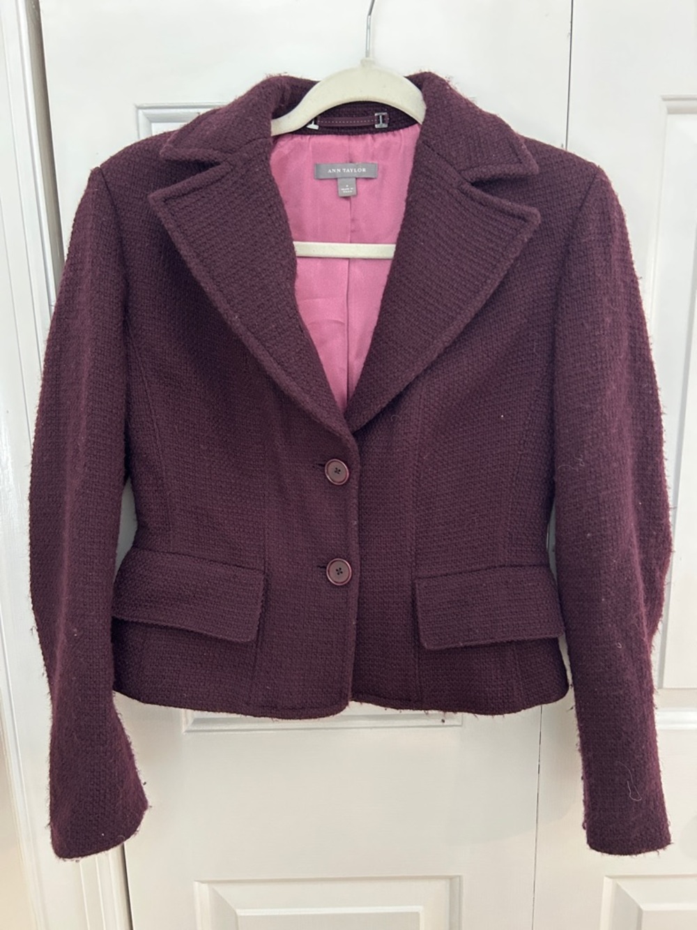Ann Taylor Plum Textured Notched Lapel Blazer